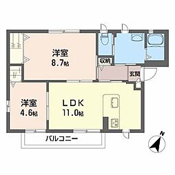 ガーデン・わき 2LDKの間取図画像