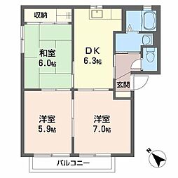 サンパティーク・ロジュマン2 3DKの間取図画像
