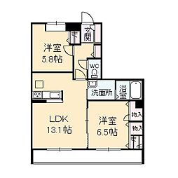 グランマスト下松MOON棟 2LDKの間取図画像