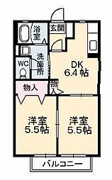 ディアスキキB 2DKの間取図画像