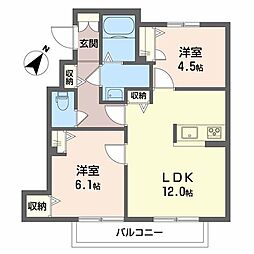 シャーメゾンラフィーネB 2LDKの間取図画像