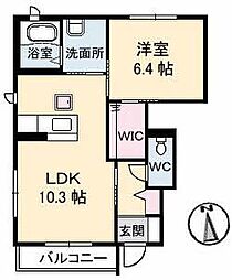 グランビューB 1LDKの間取図画像