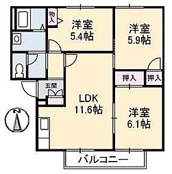 ファミールイワクラA 3LDKの間取図画像