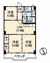 真締川ハイツ 3LDKの間取図画像