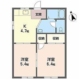カーサ桂 2Kの間取図画像