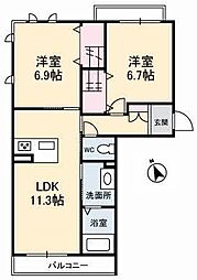 グランドソレイユ新山口 2LDKの間取図画像