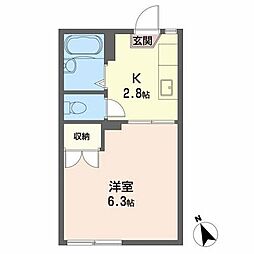 ガーデンハイツ関山 1Kの間取図画像