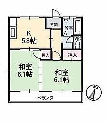 ハイツミヤモト 2Kの間取図画像
