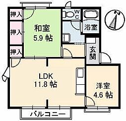屋島フレグランスB 2LDKの間取図画像