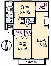オレンジカーサ2番館 2LDKの間取図画像