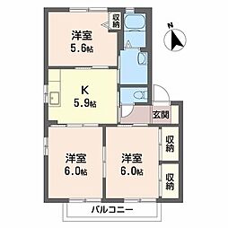ウッディコート成美D 3Kの間取図画像