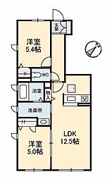 プロヌーブ生野原B 2LDKの間取図画像