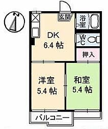 シーサイドハイツB 2DKの間取図画像