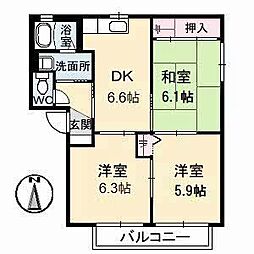 シャーメゾンラヴィF 3DKの間取図画像