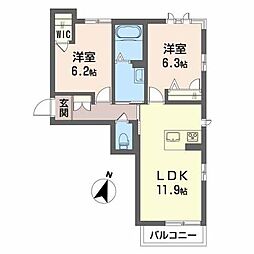 ベレオ名東 2LDKの間取図画像