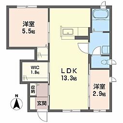 モンテローザ 2LDKの間取図画像