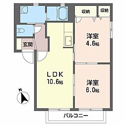 シャーメゾン沖洲3番館 2LDKの間取図画像