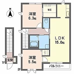 シャーメゾンK 2LDKの間取図画像