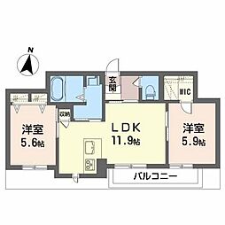 ベレオ名東 2LDKの間取図画像
