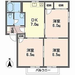 ディアス三町B 3DKの間取図画像