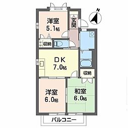パークヒル津田A 3DKの間取図画像