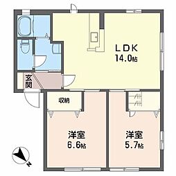シャーメゾン南川B 2LDKの間取図画像