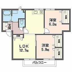 ドミール鈴蘭　Ｂ棟 B0102 1階2LDKの間取り