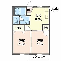 サンライズ伊藤A棟 2DKの間取図画像
