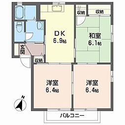 ハイツ・フローラルB 3DKの間取図画像