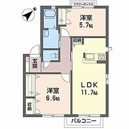 セフィラハイツ2B 2LDKの間取図画像