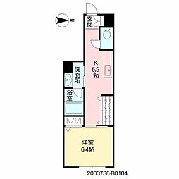 美穂の里弍番館 1Kの間取図画像