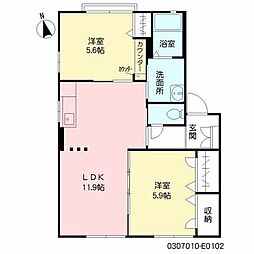 セントラル長者原E 2LDKの間取図画像