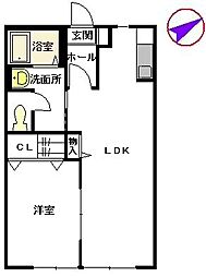 ブライトン麦野A 1LDKの間取図画像
