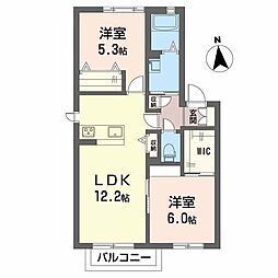 エバーグリーン桜町B 2LDKの間取図画像