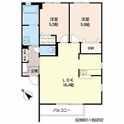 ドミール東貫B 2LDKの間取図画像