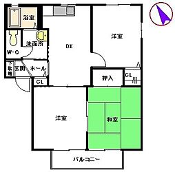 ウィステリア中曽根2 3DKの間取図画像