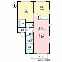 ヴィサージュ本城E 2LDKの間取図画像