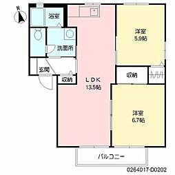 フレグランスイーストD 2LDKの間取図画像