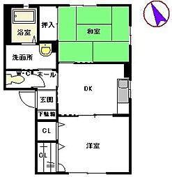 ヴー・ボヌールA 2Kの間取図画像