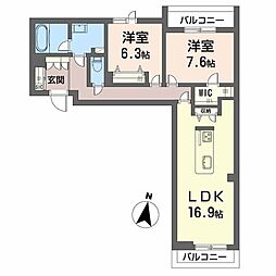 シャーメゾン春日町 2LDKの間取図画像
