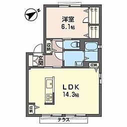 アイクスコートH棟 1LDKの間取図画像