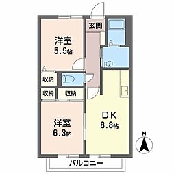 グレイスコートB 2DKの間取図画像