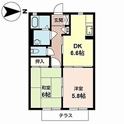 グリーンヒルズ西之町 2DKの間取図画像