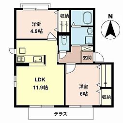 エスペランサ初芝C 2LDKの間取図画像