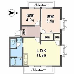 山口ハイツA 2LDKの間取図画像