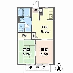 矢名瀬ダイヤハイツ 2DKの間取図画像