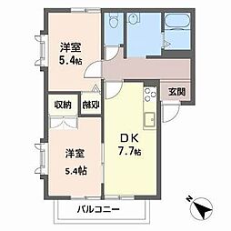アイエフハイツ水波町4 2DKの間取図画像