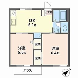 ミキハイツ 2DKの間取図画像