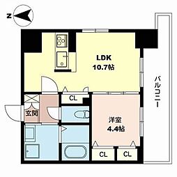 アンシャンテ夕陽丘 1LDKの間取図画像