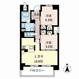 ヴィラ真法院町 2LDKの間取図画像